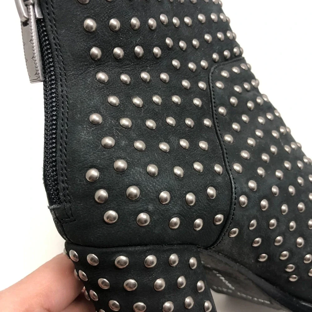Mercer Edit Black Leather Full Monty Studded Booties Womens 6.5 Almond Toe 4